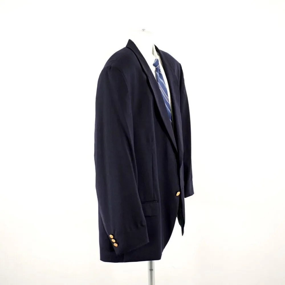 Jospeh & Feiss International Worsted Wool Blue 2 Gold Button Blazer 52R‎ Portly